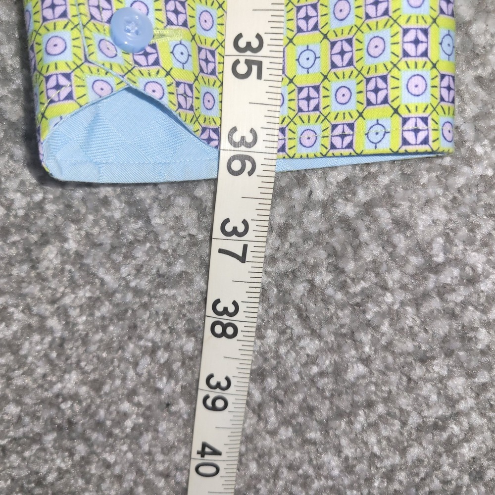Thomas Dean Mens XL Long Sleeve Button Down Shirt Geometric Green Purple Cotton - Picture 5 of 7